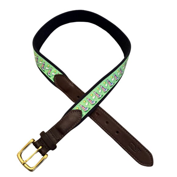 Vineyard Vines Men's Lighthouse Green & Navy Belt Size 32 - Picture 4 of 4